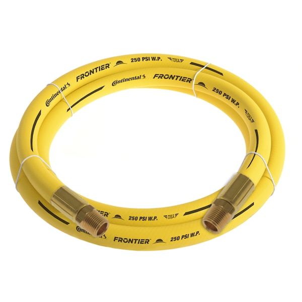 1/2" x 10' Yellow EPDM Rubber Air Hose, 300 PSI, 1/2" MNPT x MNPT
